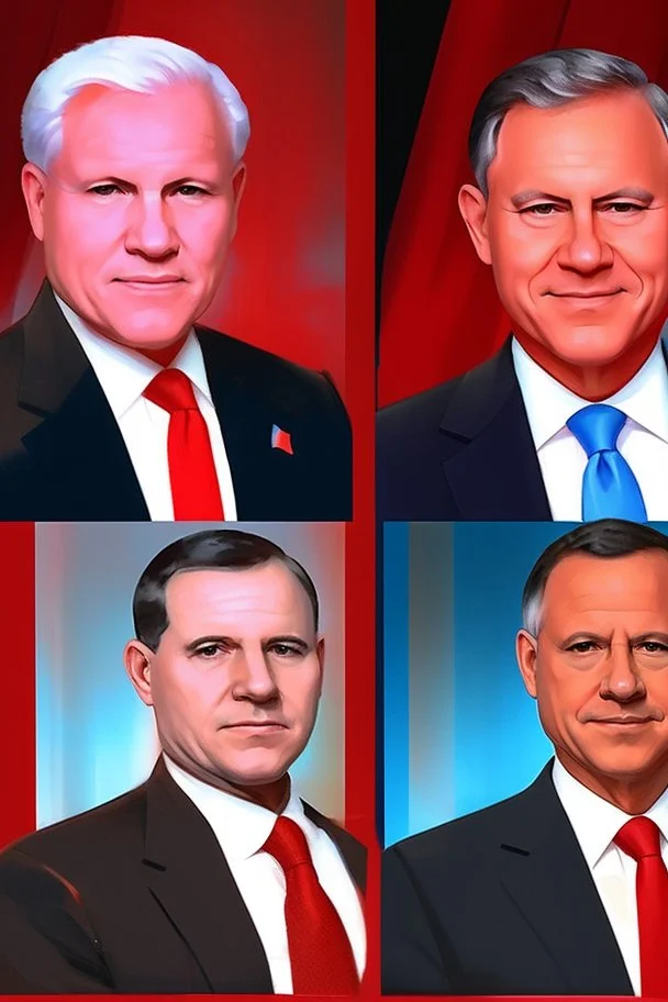 Two governors having a dual portrait one with a red tie and one with cyan