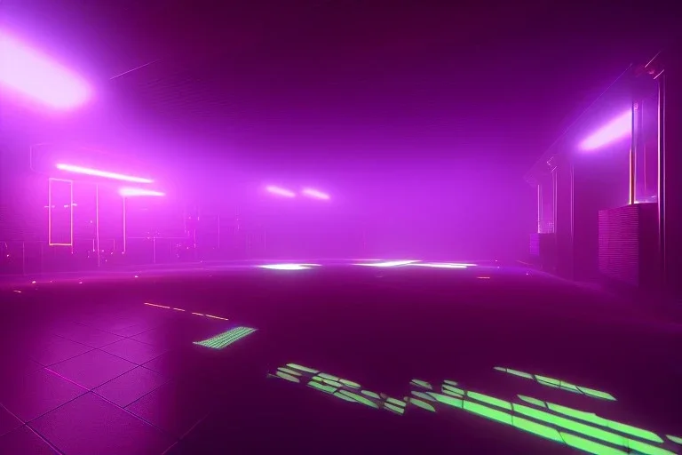 detroit club , night time , unity, scriptable render pipeline , lighting , volumetric , global illumination, fog , purple emission , purple tone.