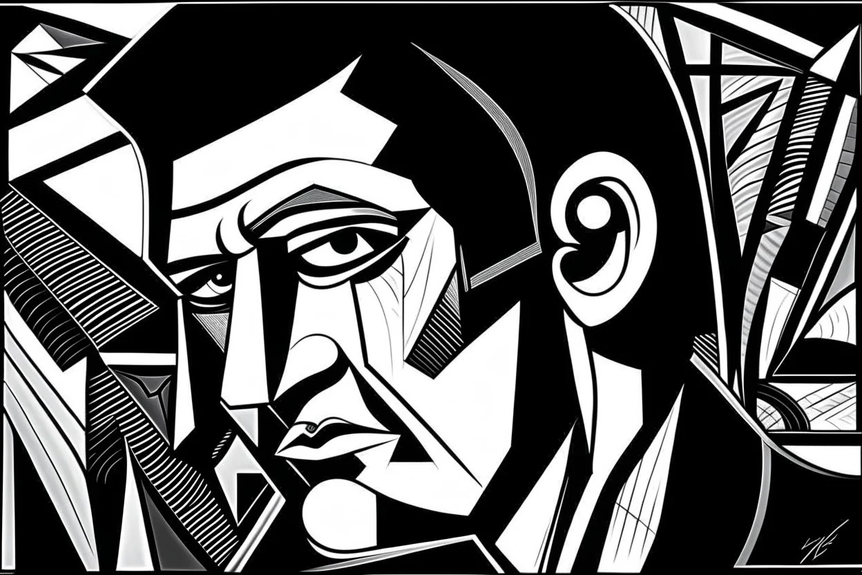 elvis style of pablo piccasso simple black and white