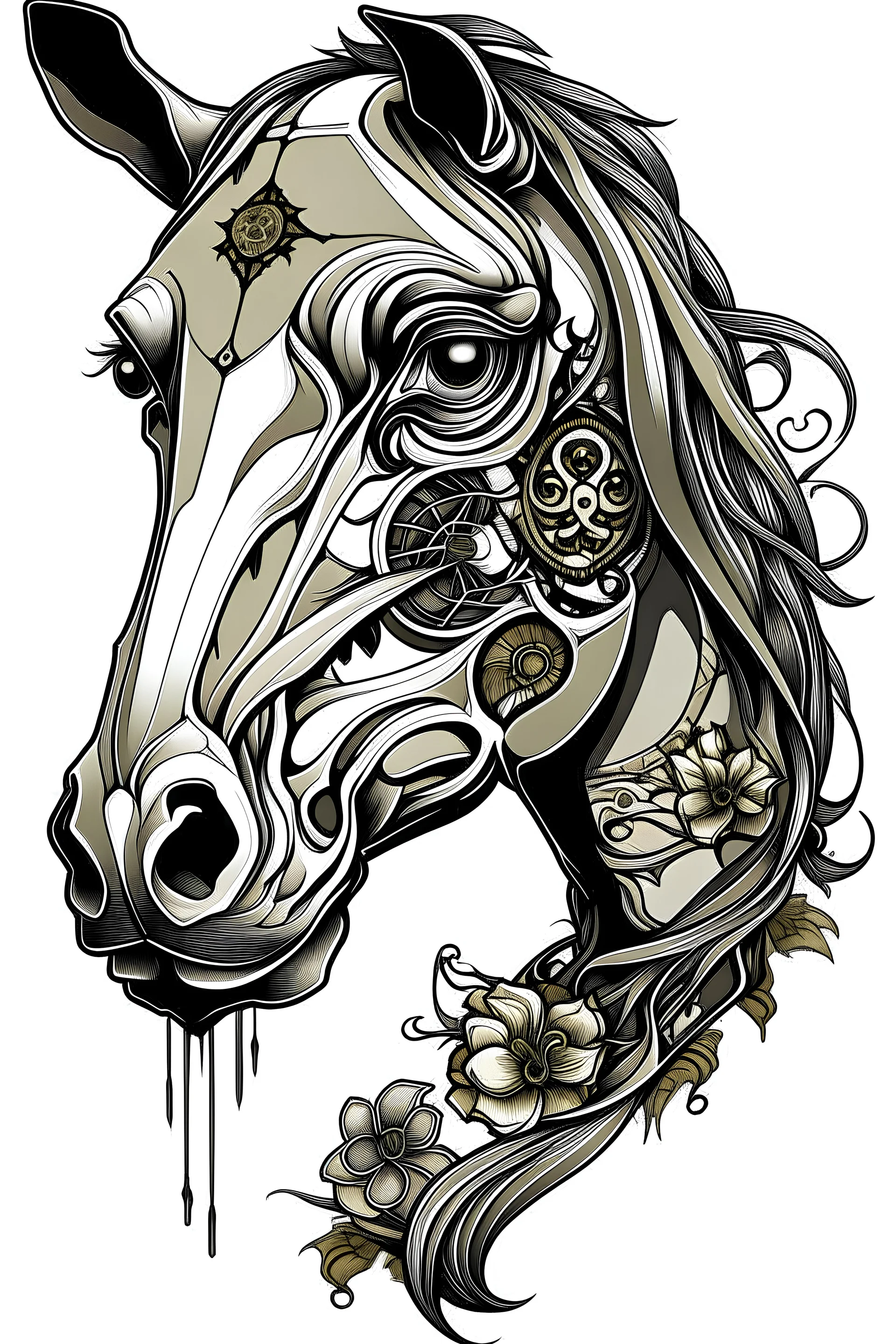 Tattoo design of a vector art monkey head mirroring a vector art horse head