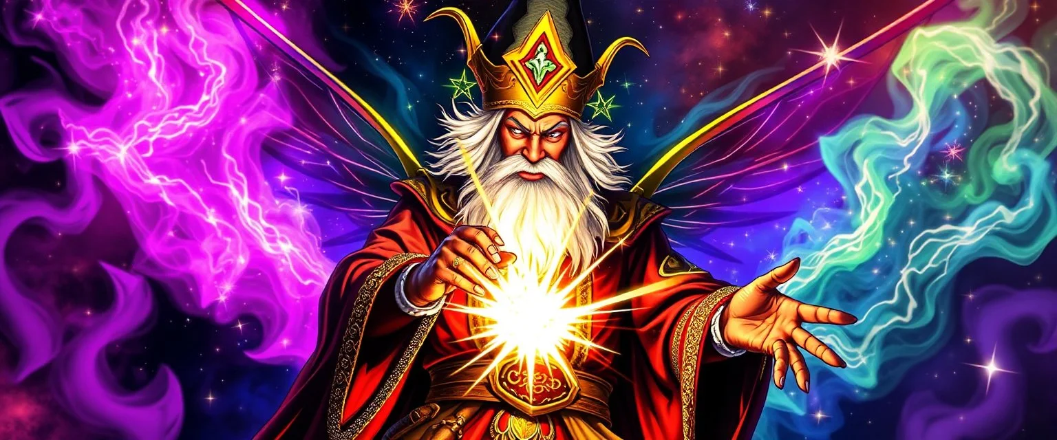 super duper mega rock star fairy thief priest dungeons magician throwing a multi dimensional rif wild magic spell that performs