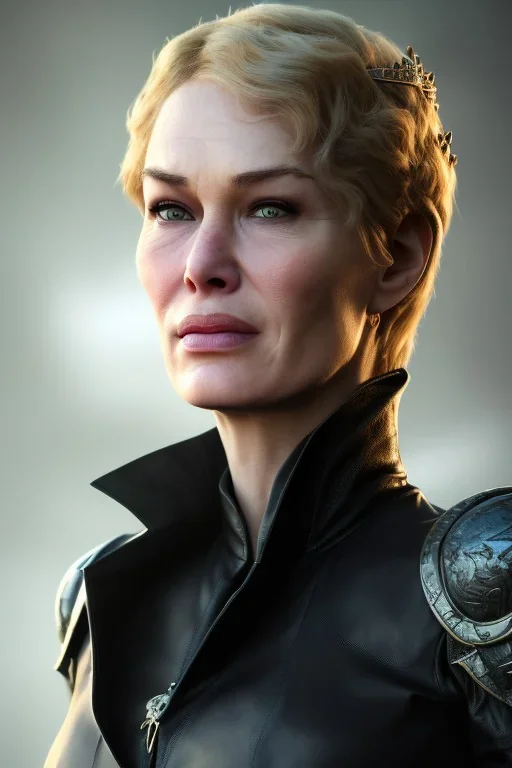 Cersei Lannister as evil queen in black leather, lena headay, leather, busty, cleavage, angry, rage, stern look. character design by cory loftis, fenghua zhong, ryohei hase, ismail inceoglu and ruan jia. unreal engine 5, artistic lighting, highly detailed, photorealistic, fantasy