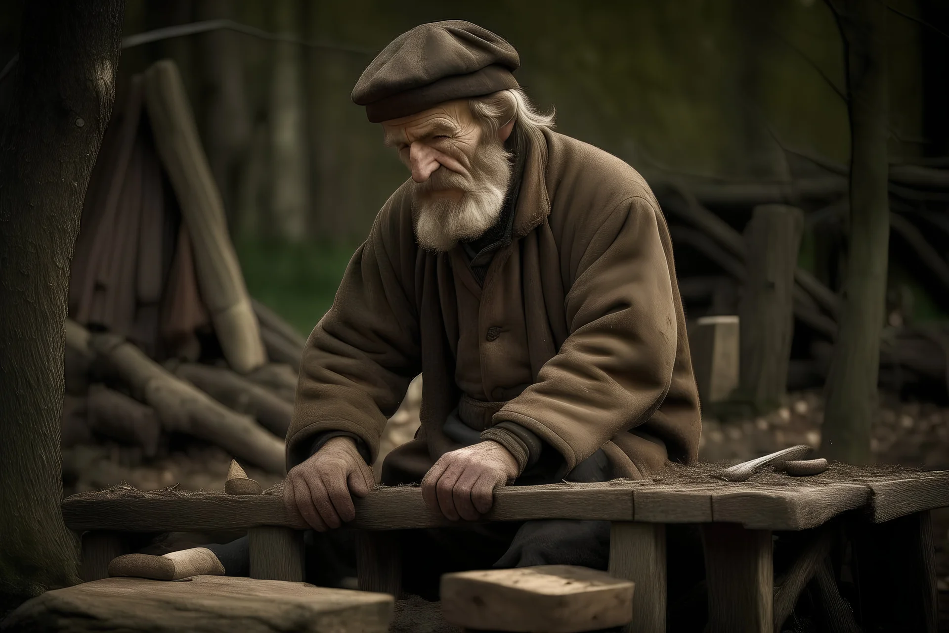 The woodcutter is a hardworking man who is struggling to make ends meet looking front