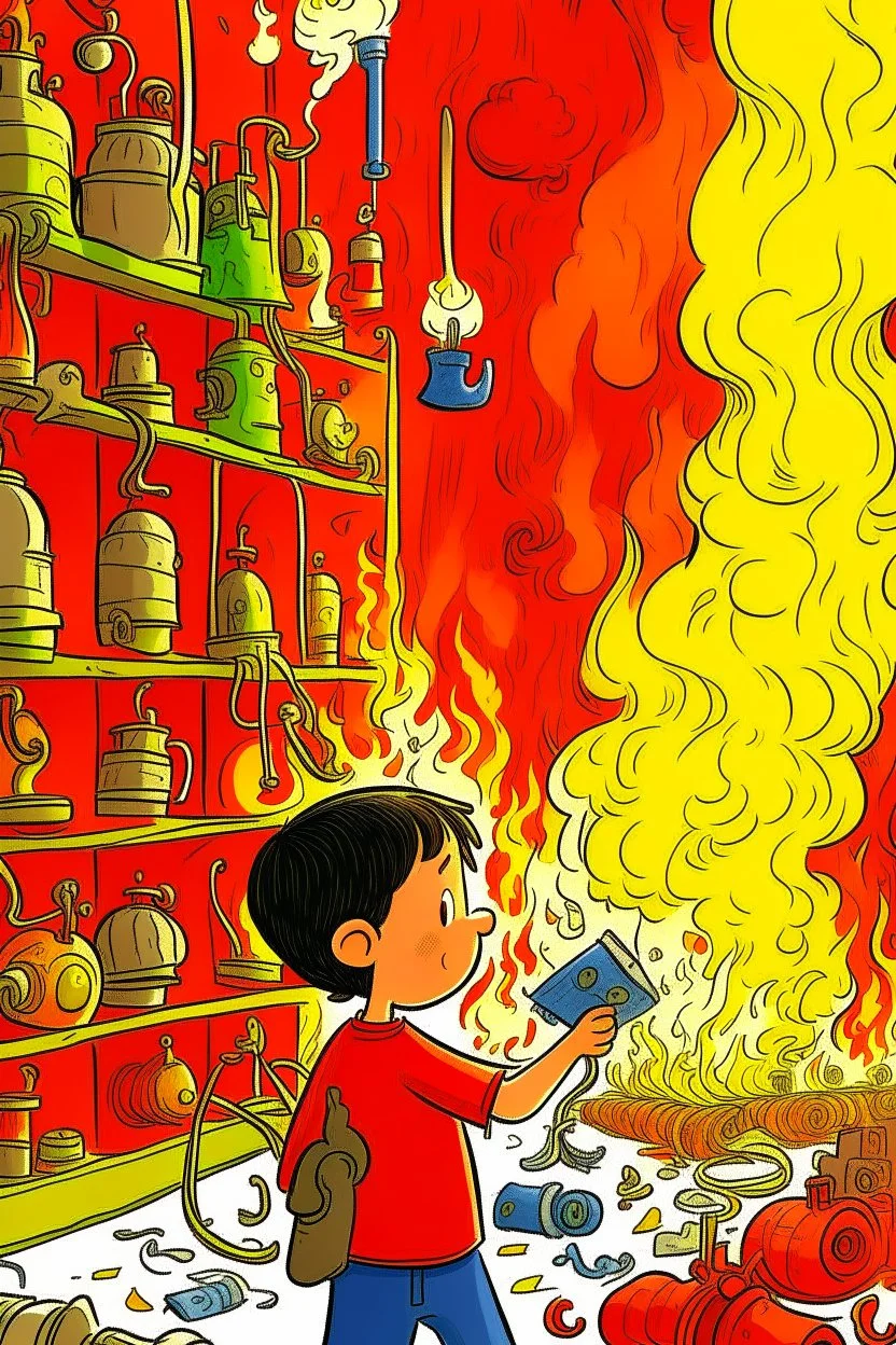 A boy's fantasy picture of a fire detection and extinguishing system