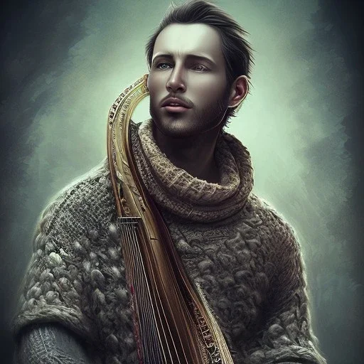 man with harp, sweater