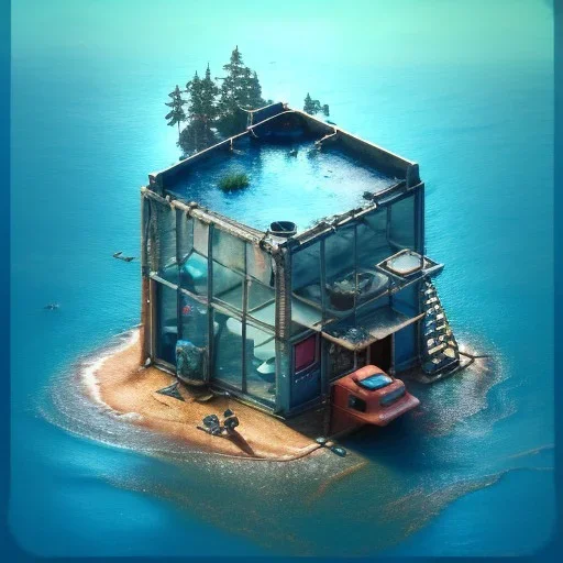 The Isometric Glass Tall Box Mini Model Little Real Island shape smooth Mixed Water Fall Under Ocean Sunshine Summer Background Blue Sea, The Last Of Us / Avatar, Octane Render / ZBrush, Cinematic, IMAX Film, Nikon D750, 16K, Autostereoscopy, Anthropomorphic, Golden Ratio, Geometry, Symmetric, Depth Of Field, Highly Detailed, Ultra Realistic, Beautiful Lighting, Halfrear Lighting, Soft Light, Candoluminescence, Cast Shadow, Reflective, Glow, Translucent, Normal Map, Carbonated --testp