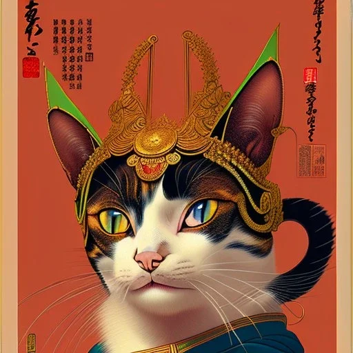 Ukiyo-e Style ,cats, with full details, full HD