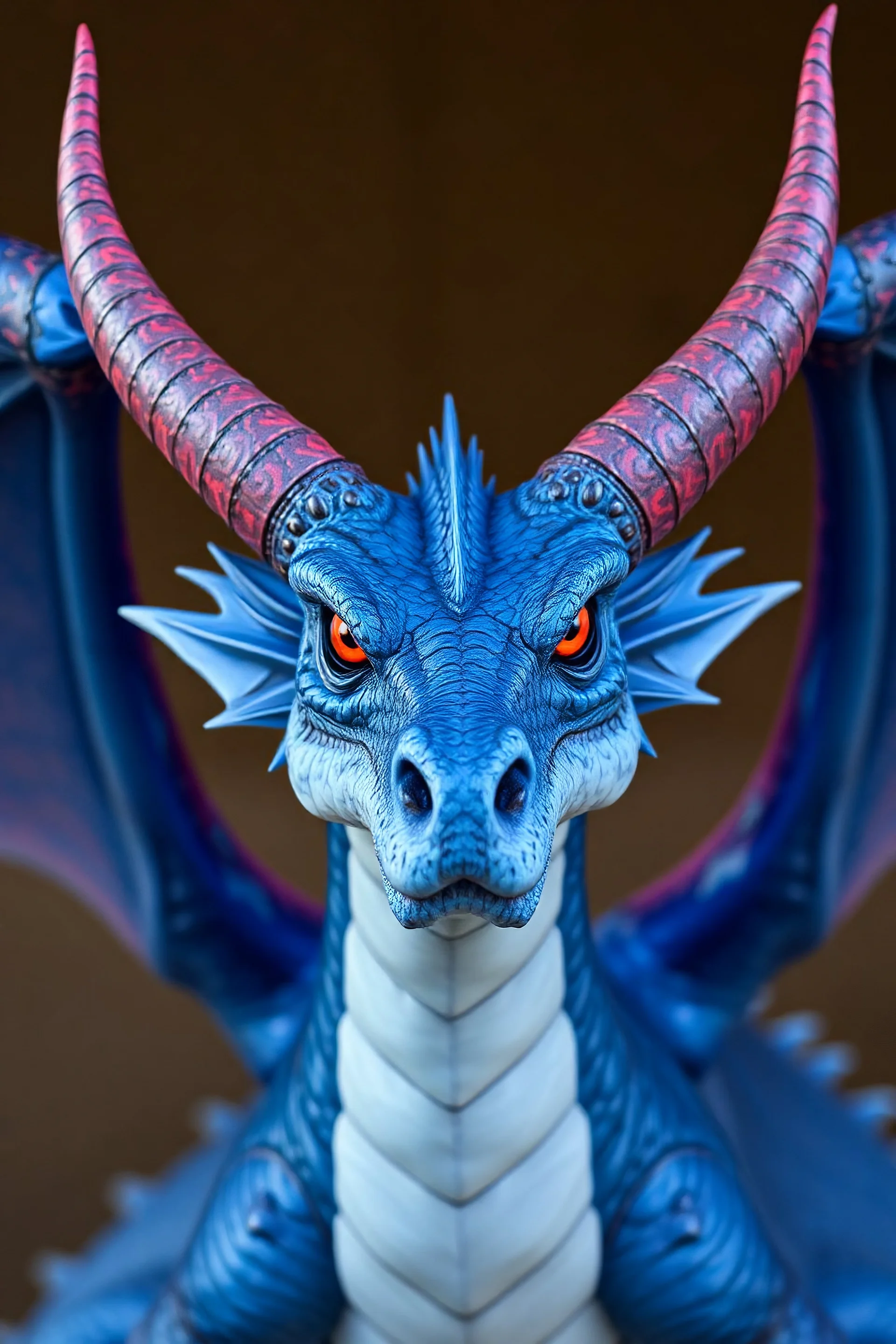 dragon that is blue with two huge devil horns