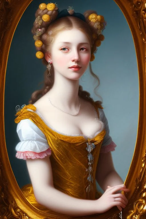 Potrait of young woman as rococo oil panting no rambut as