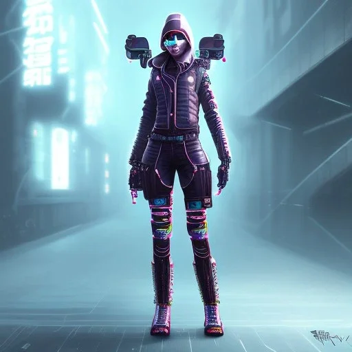 cyberpunk, female ninja, full-body