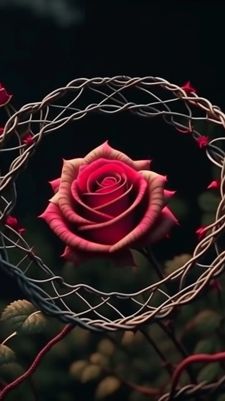 Rose-flower wrapped with barbed-wire, cinematic