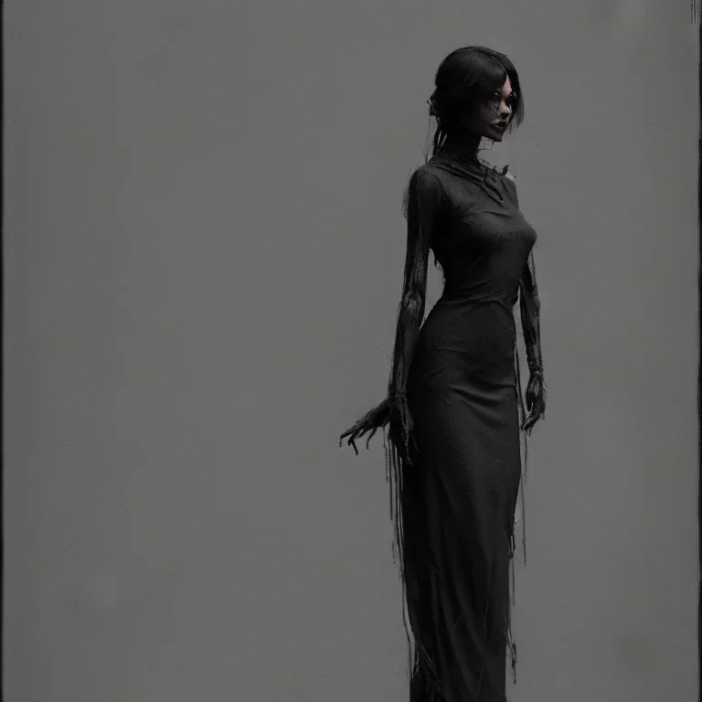 dark elegant dress shadow woman, powerful, creepy, matter, majestic, flow, illustration, concept art, by Greg Rutkowski, Sung Choi, Mitchell Mohrhauser, Maciej Kuciara, Johnson Ting