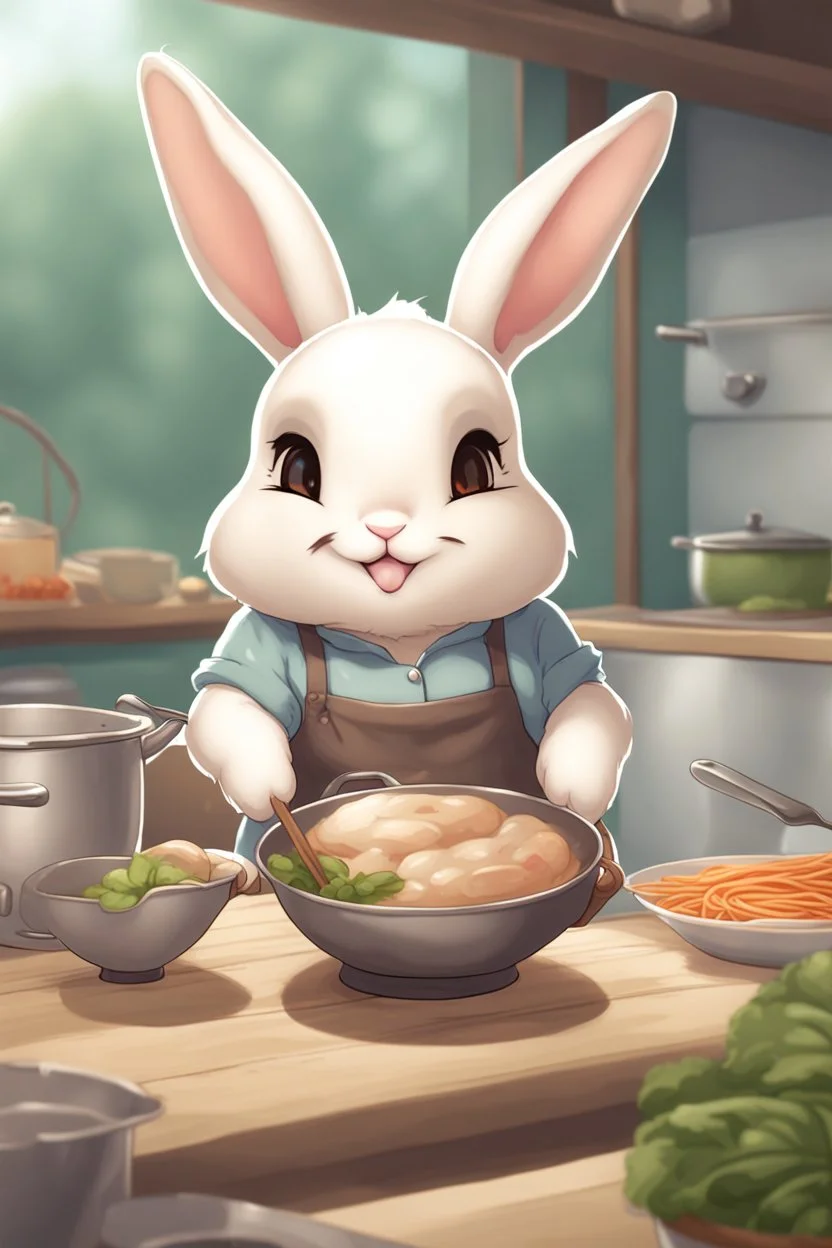 Cute chubby bunny floppy ears adventurer dnd cooking art realism