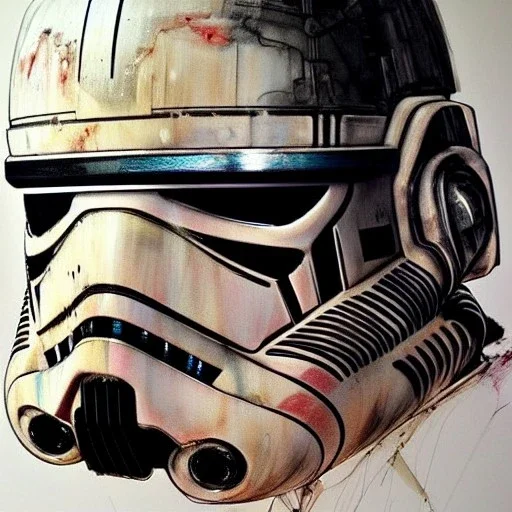 photorealistic star wars helmet with weathered painting , illustration on coarse canvas by <agnes cecile> and <Yoji Shinkawa>, ornate and intricate details , soft smooth lighting, concept art,