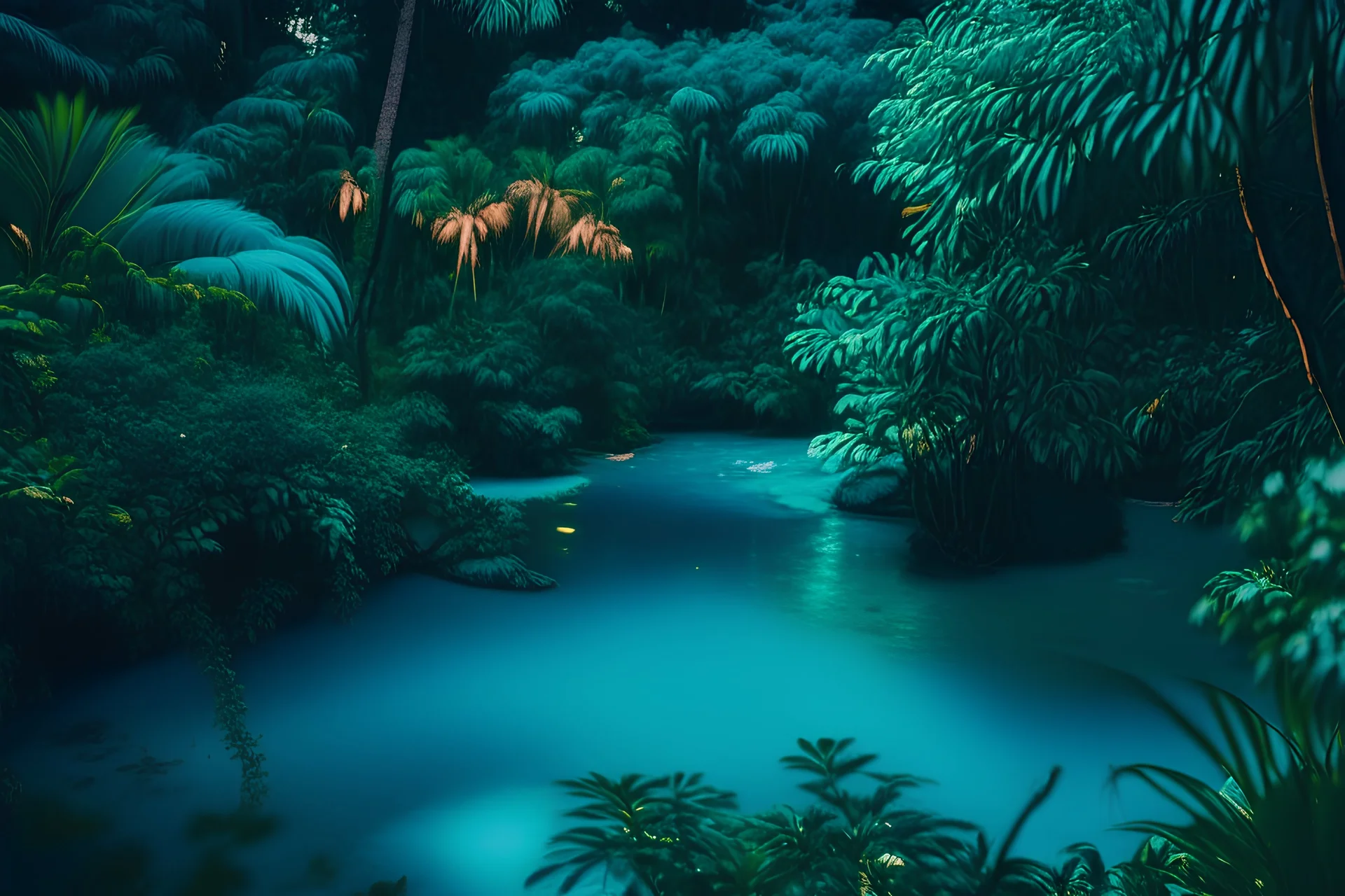 /imagine prompt: Color photo of a paradise,in wide view and light day, lush greenery, crystal clear waters, vibrant wildlife — night, Nikon D850, Fujifilm Velvia 100F, Nikkor 24-70mm f/2.8G ED, long exposure — Wes Anderson, Emmanuel Lubezki, Ansel Adams, Christian Dior, Gucci —c 10 —ar 2:3