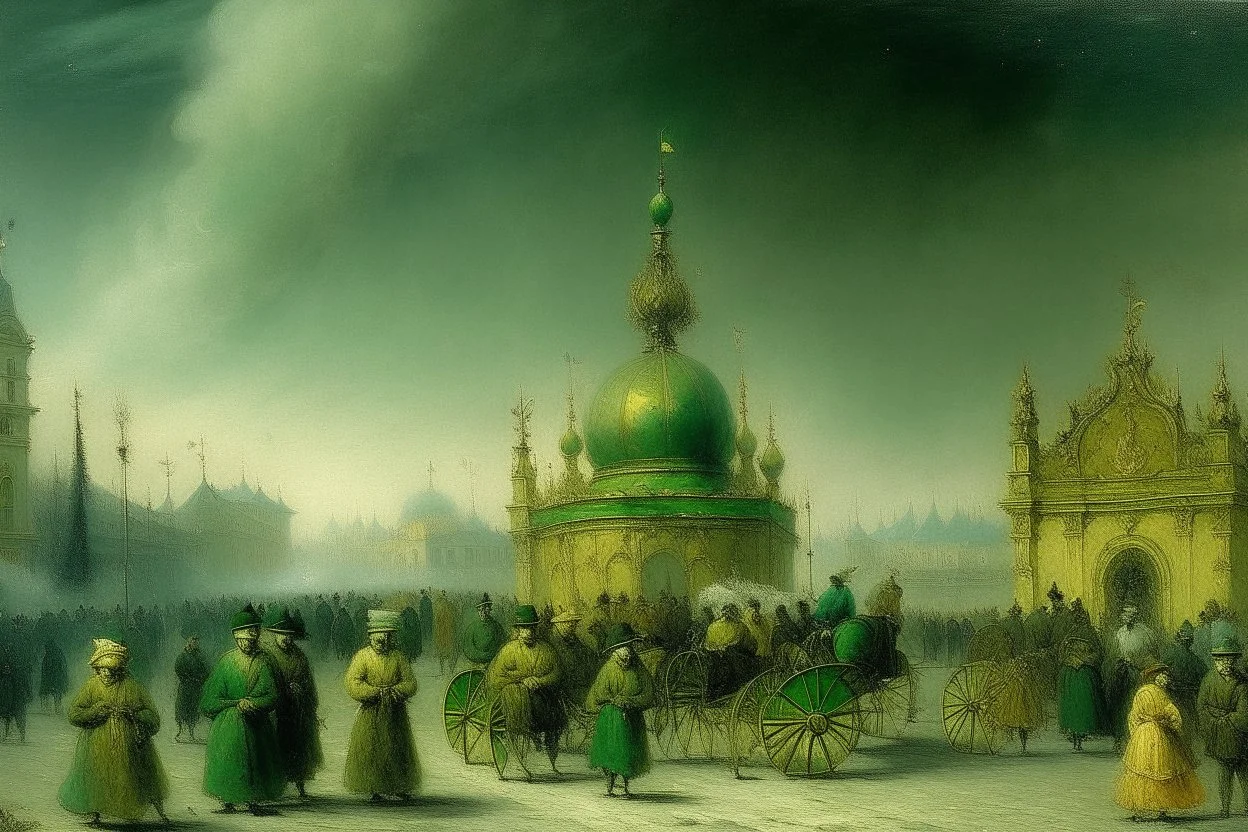 An olive green carnival covered in mold painted by Ivan Aivazovsky