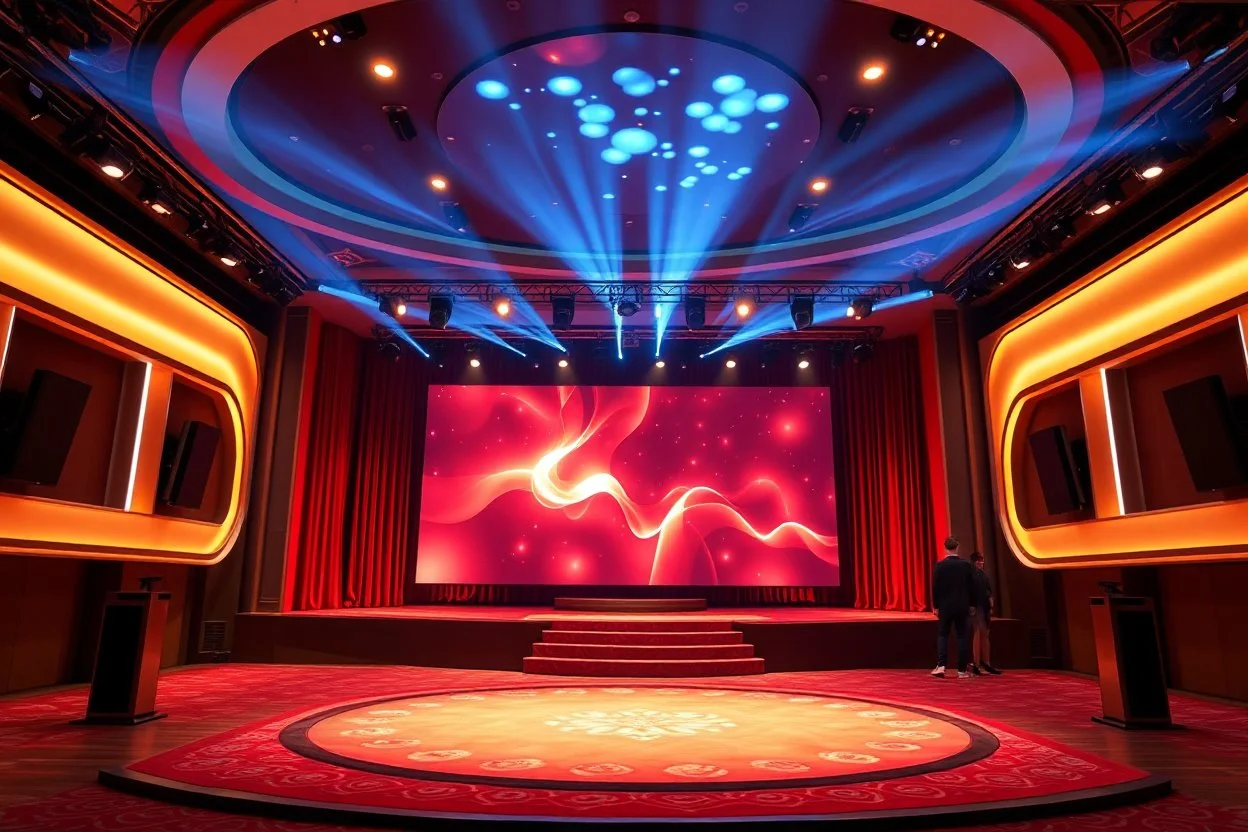 luxury stage with flash animation light and lcd big screen in baground