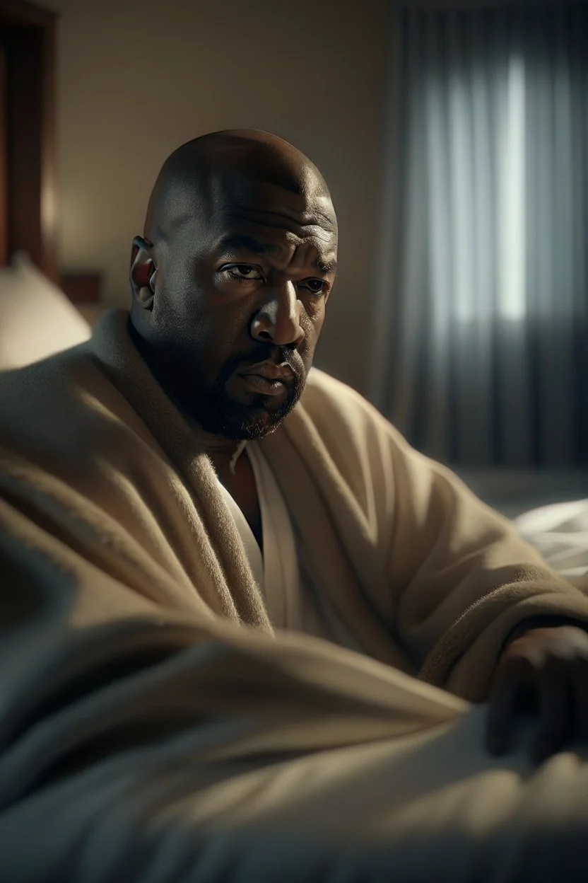 kanye west(Ye) posing in bed , photo-realistic, shot on Hasselblad h6d-400c, zeiss prime lens, bokeh like f/0.8, tilt-shift lens 8k, high detail, smooth render, down-light, unreal engine 5, cinema 4d, HDR