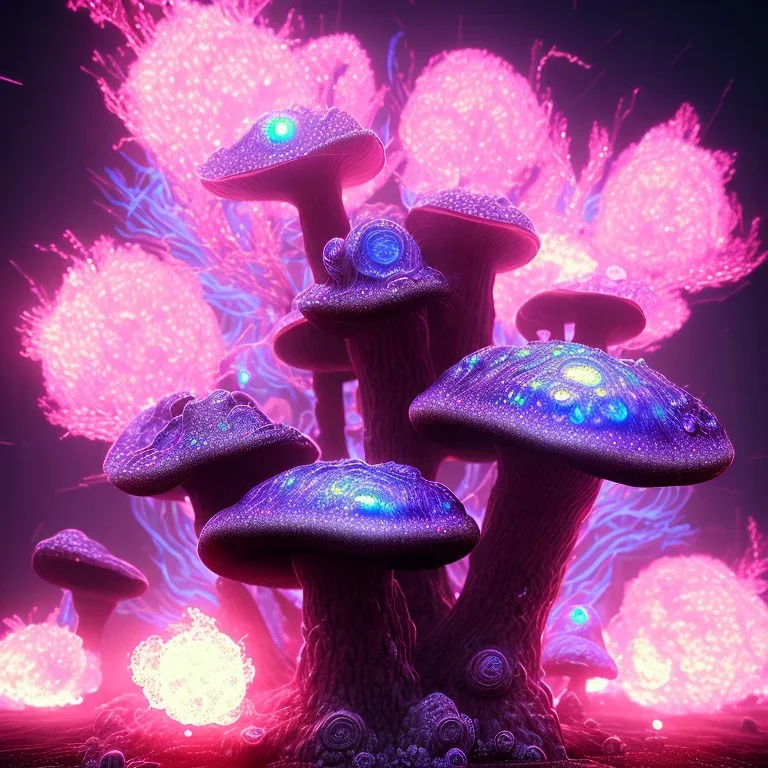 Spherical Frost metal magic armoured pink lightning Mycelium giant blob MUSHROOM flower stars SPACE lANDSCAPE BURNING IN BLUE FLAMES hellfire abyss