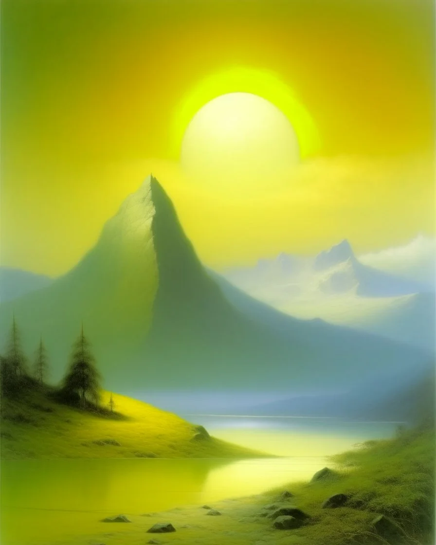 A light pale yellow electrical mountain painted by Birge Harrison