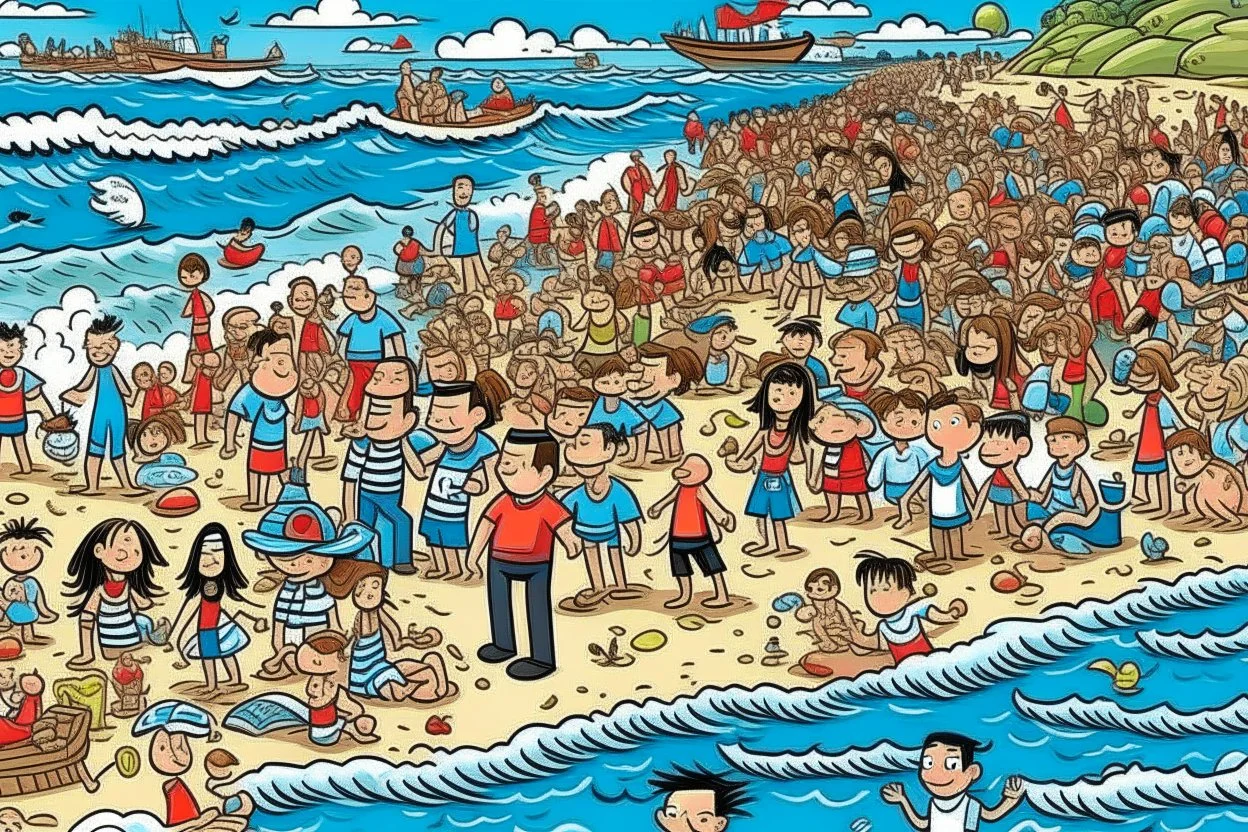 where's Wally but with elon musk big image beach