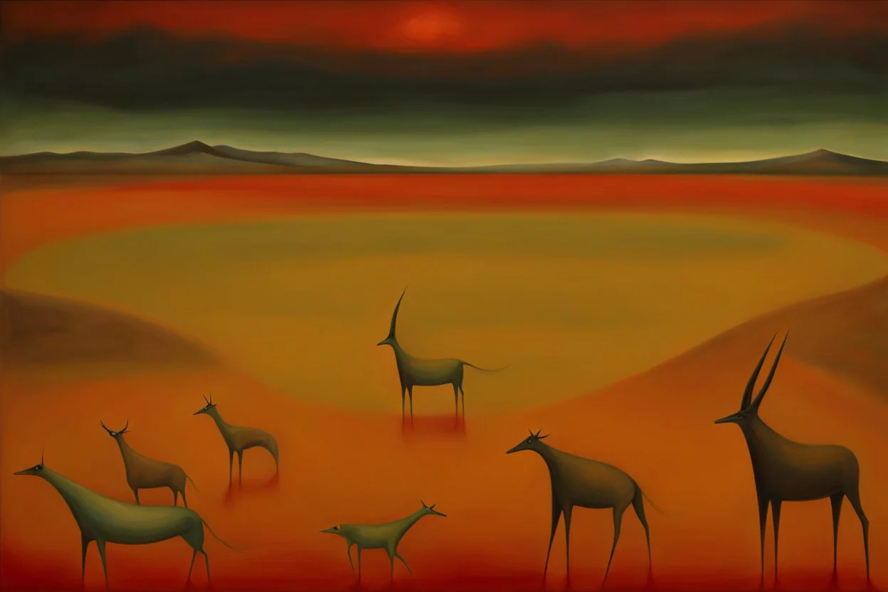 A surreal landscape by artist " Mark Rothko", by artist "Leonora Carrington"