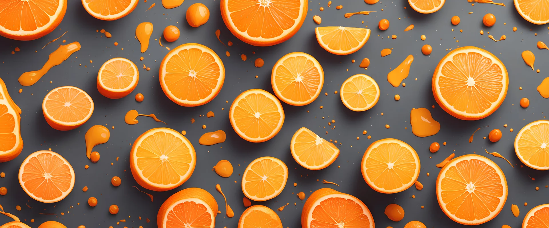 Abstract background orange and yellow splash. Juicy citrus fruit futuristic creative banner design. Horizontal pattern for walls, web, banners and story background