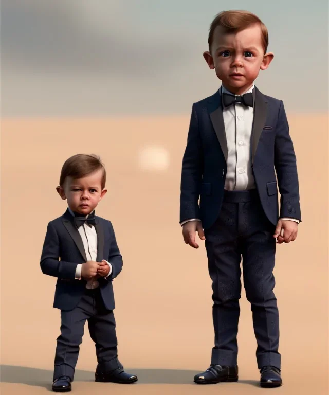 James bond toddler, full body, dramatic lighting, hyper realistic