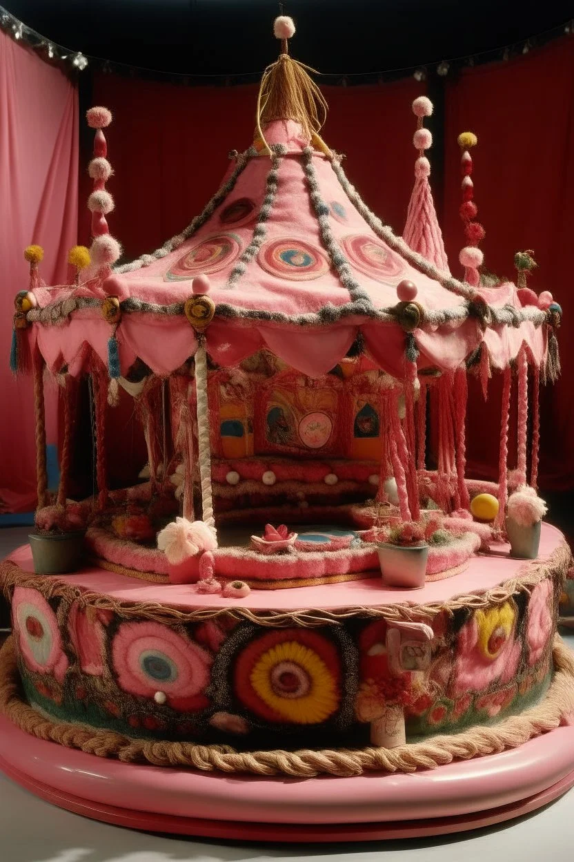 A pink casino themed carnival designed in Navajo yarn painted by Salvador Dali