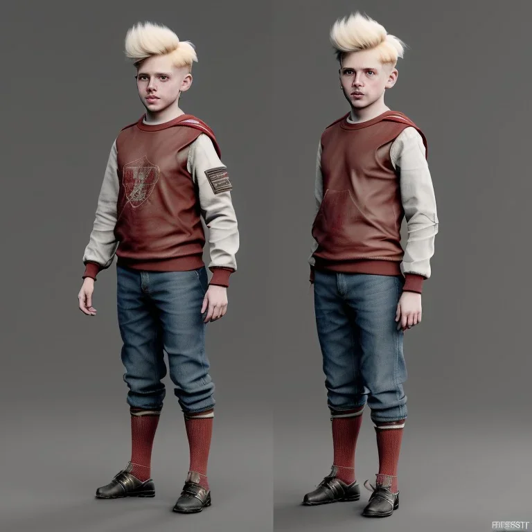 12 year old blonde boy, fullbody, medieval