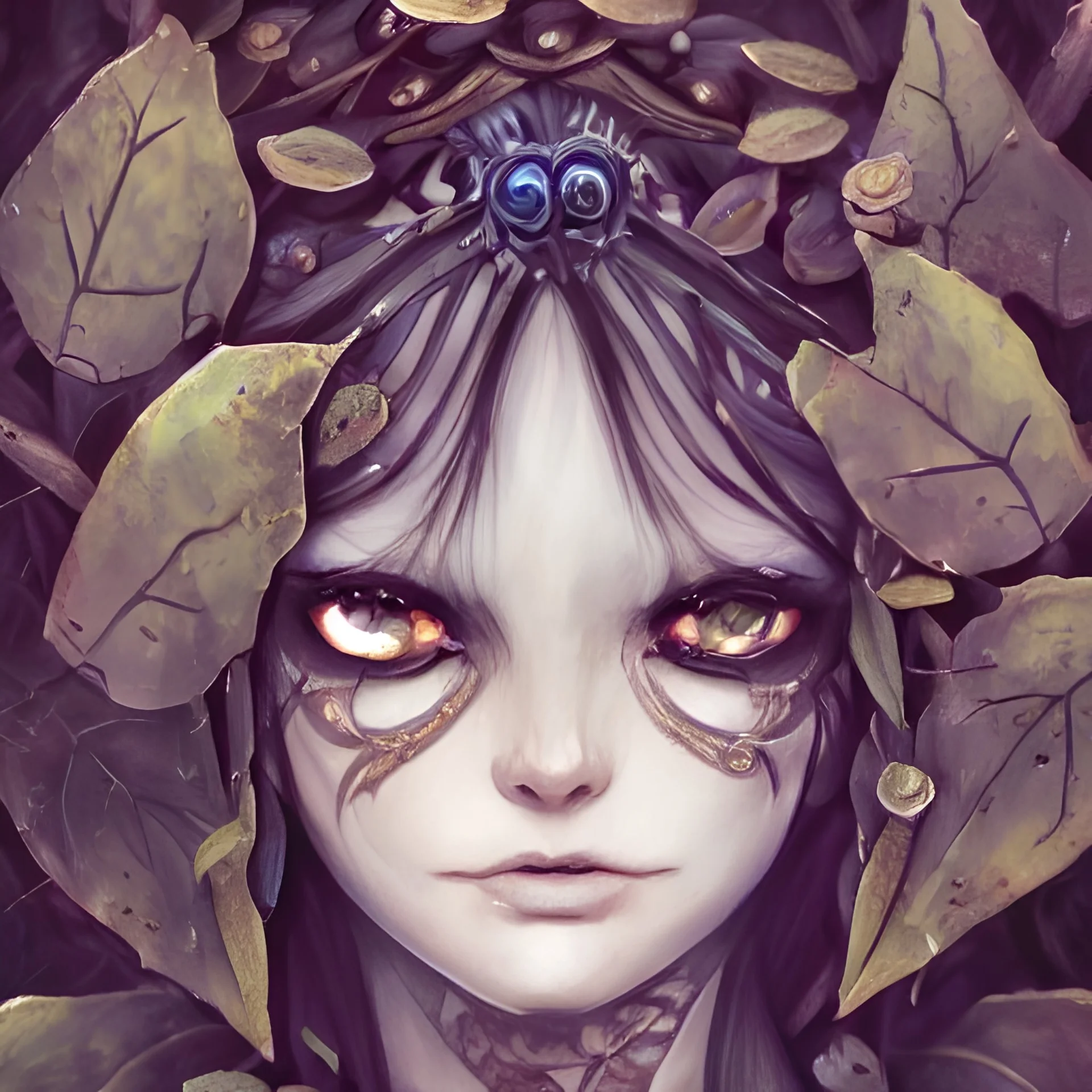 karlan, rusty metal, anime, Dryad, fae, sidhe, ominous, nature, plants, wildflower, facepaint, dnd character portrait, intricate, oil on canvas, masterpiece, expert, insanely detailed, 4k resolution, retroanime style, cute big circular reflective eyes, cinematic smooth, intricate detail , soft smooth lighting, soft pastel colors, painted Renaissance style