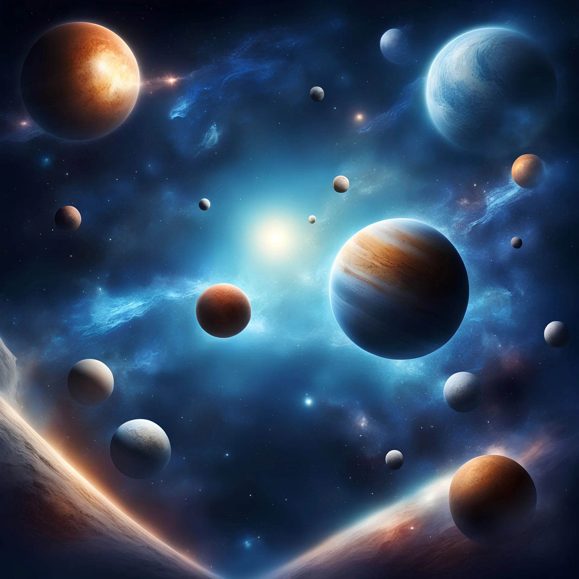 blue cosmic space with planets