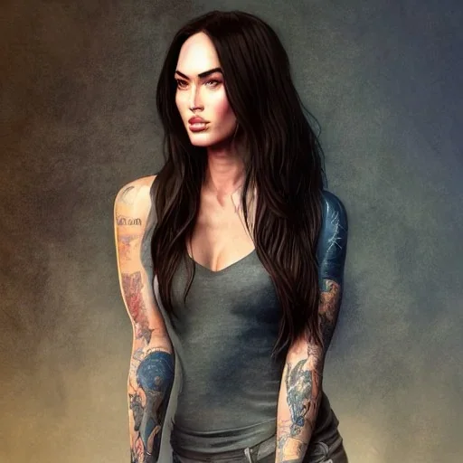 Full Body of Actress Megan Fox, Tele Photo Lens, au naturel, hyper detailed, digital art, trending in art station, cinematic lighting, studio quality, smooth render, unreal engine 5 rendered, octane rendered, art style by klimt and nixeu and ian sprigger and wlop and krenz cushart.