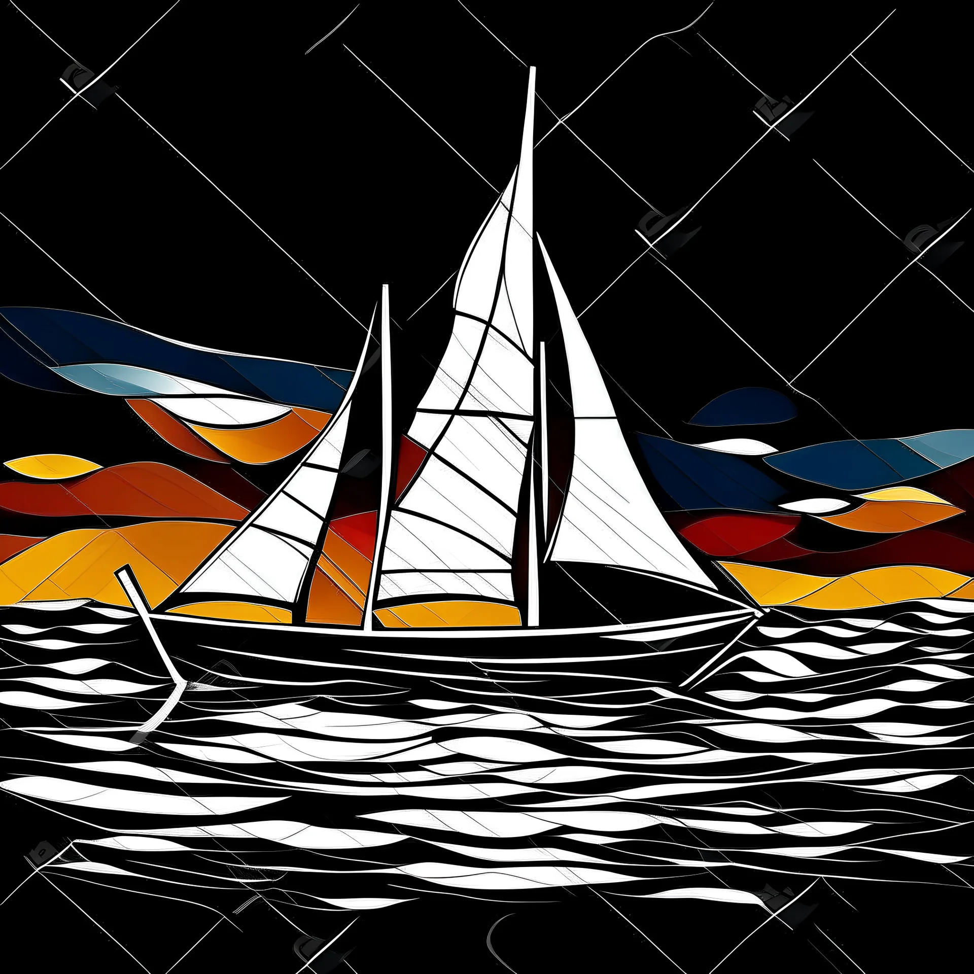 "Imagine a mosaic of vivid colors adorning a sleek sailboat, each hue reflecting the kaleidoscope of emotions felt under the vast expanse of the sky. Set against the backdrop of a tranquil beach, the sailboat glides gracefully, its silhouette a silhouette of elegance against the golden sands. Let the vibrant sails catch the wind, billowing with energy and vitality, while the gentle waves whisper tales of distant shores. Invite the viewer to immerse themselves in the symphony of colors and textur