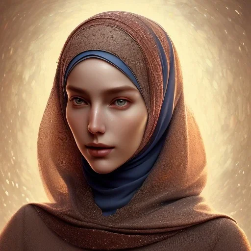 close up portrait of woman in hijab, fine detail, highly intricate, modern surrealism painting, defined cracks and breaks, high-quality, volumetric lighting, 8k, ultrahd, George Grie, Marco Escobedo, Igor Morski,Brian Froud, Howard Lyon, Selina French,