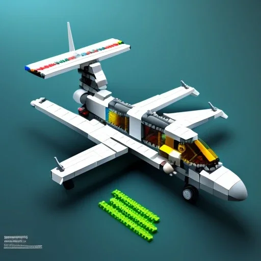 3d isometric rendering of vtol plane buildt by lego blocks