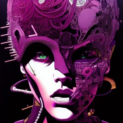 beautiful punk girl, hyper detailed, hyperdetailed, intricately detailed, illustration by <kilian eng> <Yoji Shinkawa>, purple tones,