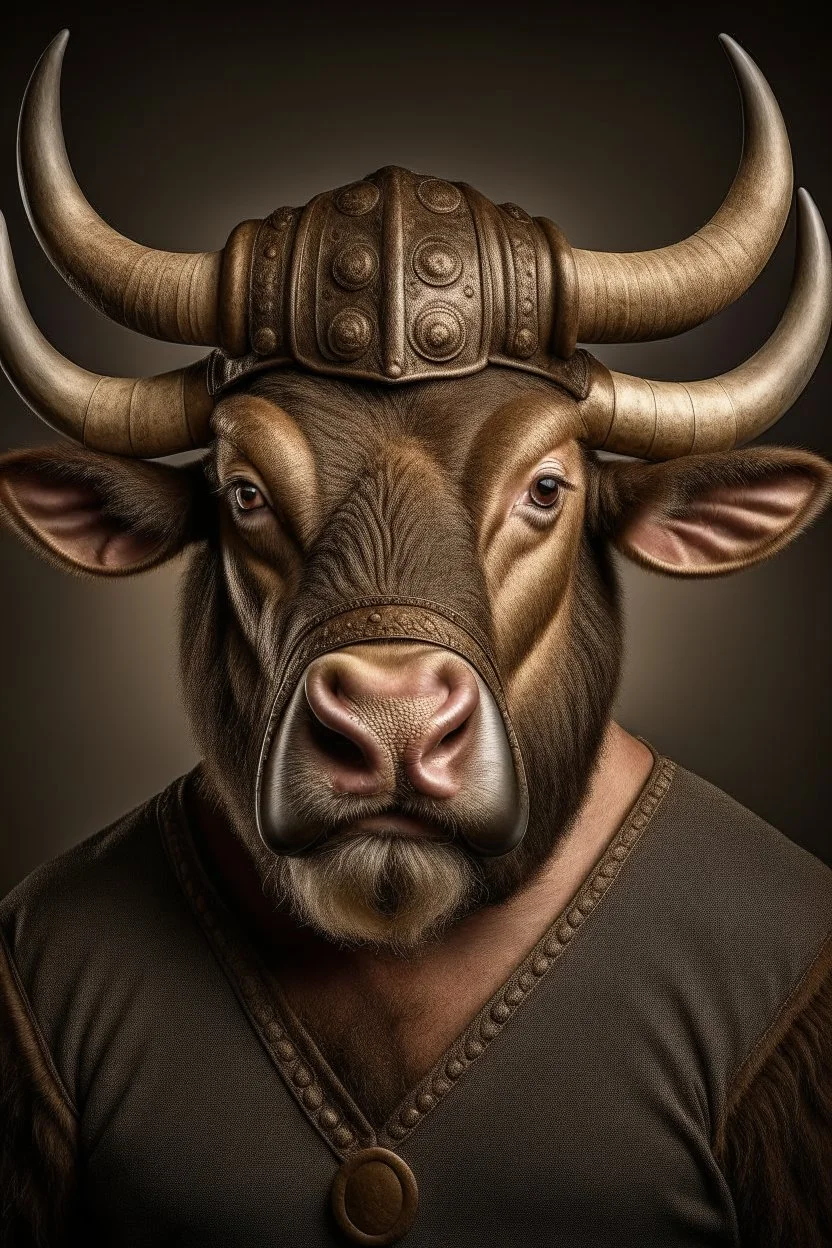 senile bull with viking helmet