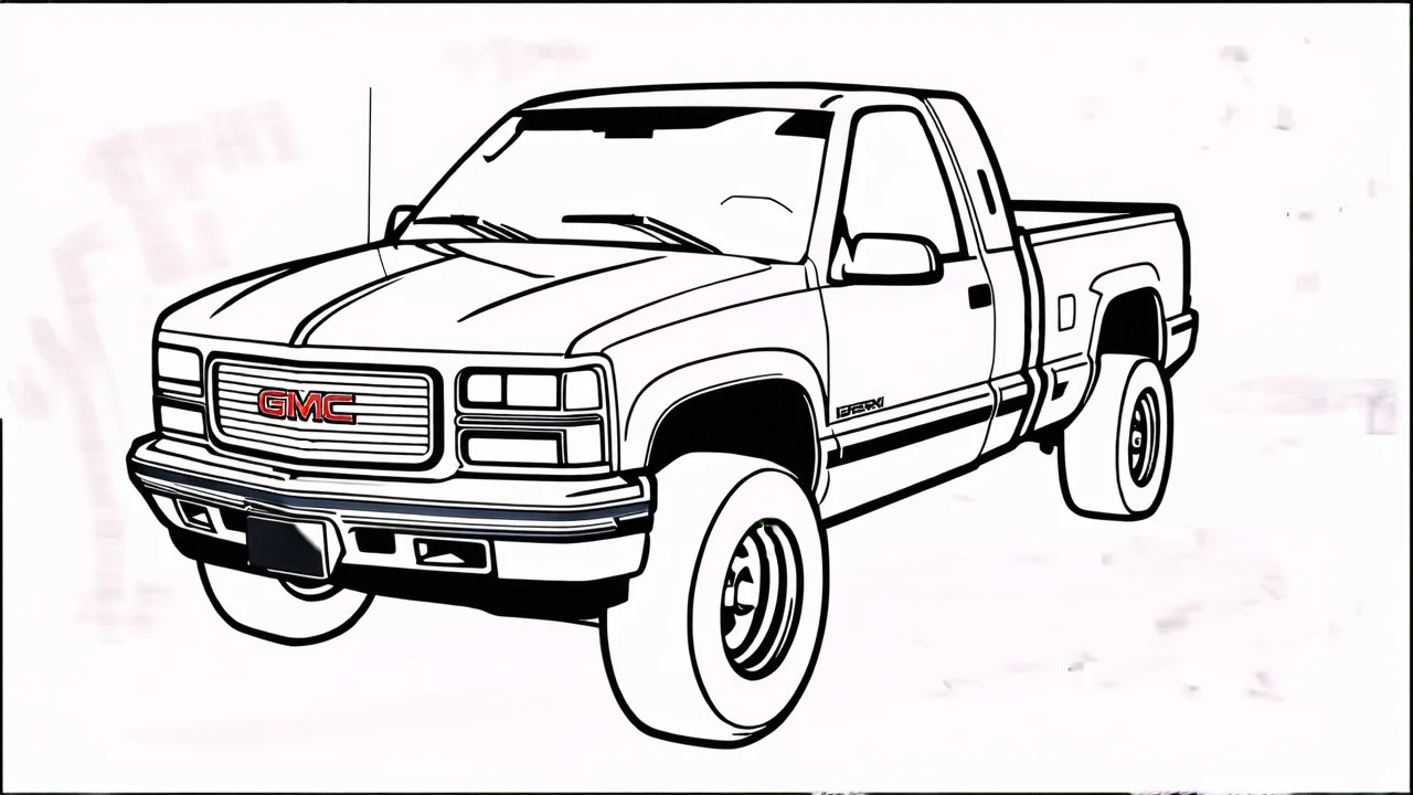 redraw this image of a 1996 GMC sierra extended cab truck, line art with improved quality