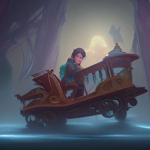 Boy stow away in magical carriage at night Nick Harris style