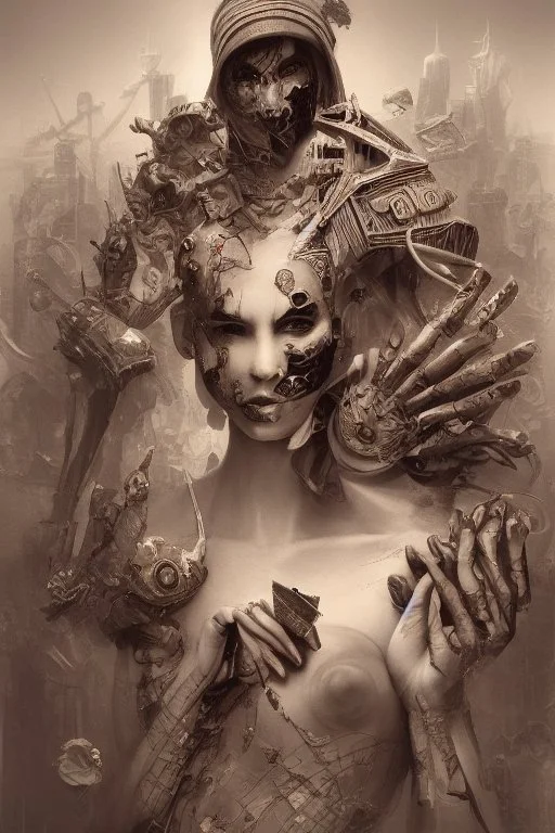 A harlequin character, playing cards with other people , sf, intricate artwork masterpiece, ominous, matte painting movie poster, golden ratio, trending on cgsociety, intricate, epic, trending on artstation, by artgerm, h. r. giger and beksinski, highly detailed, vibrant, production cinematic character render, ultra high quality model