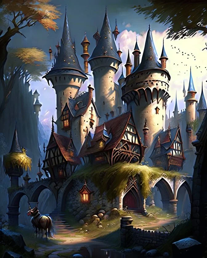 medieval fantasy castle town fairytale rpg art