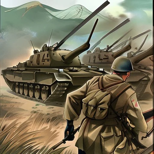 a unit composed almost exclusively of Japanese-American soldiers who heroically battled their way through the notoriously well-defended Axis frontlines during the Anzio campaign of World War II and beyond. All the action and emotion of the wartime narrative is brought to life in vivid details by comic artist Tony Moy. comic watercolor illustrations,masterpiece, best quality, colorful paint, swirling paint, Directed by Stobe Harju.