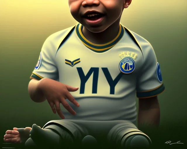 Kylian Mbappé as a baby, baby face portrait, smile, 8k resolution