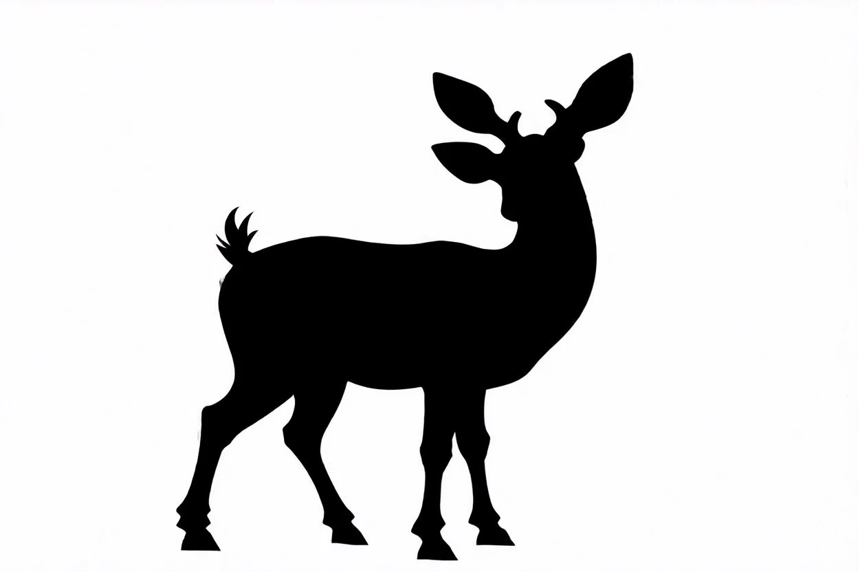 silhouette of a female deer, black on white, vector clipart