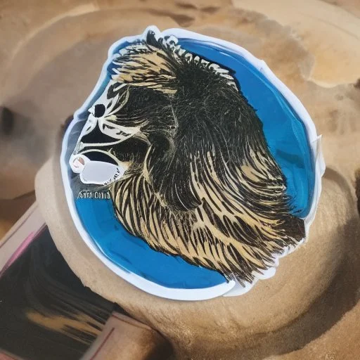 A sticker design in a minimalistic style featuring a caricature lion in vivid colors. The subject is presented alone on a neutral background.