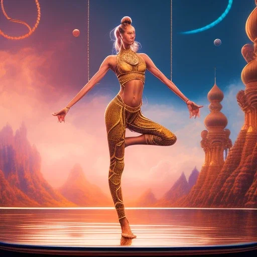 brown dhalsim, yoga artist swirl on a boat in the air, lavo background , levitated lab equipment, 4k, Highly Detailed, Masterpiece, perfect eyes, Digital Illustration, Cinematic Lighting, Realistic, Sharp Focus, Centered, Beautifully Lit, Bioluminescent by Stanley Artgerm Lau