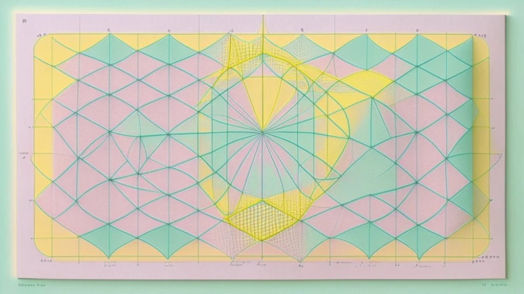 "Zeno's Paradox" is a piece of grid paper with pastel circles and triangles drawn on it and a 3d bor code on the top left