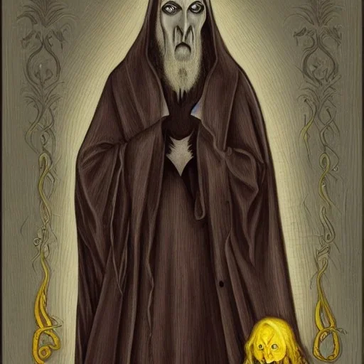 Nosferatu with white skin and a beard made of tentacles as a Russian Orthodox vampire with yellow eyes and vampire fangs