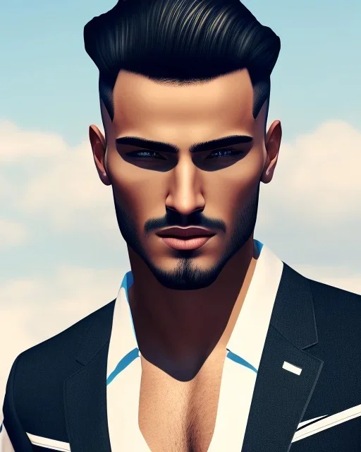 young arab human male, eyes with slick back hair, 8k resolution concept art